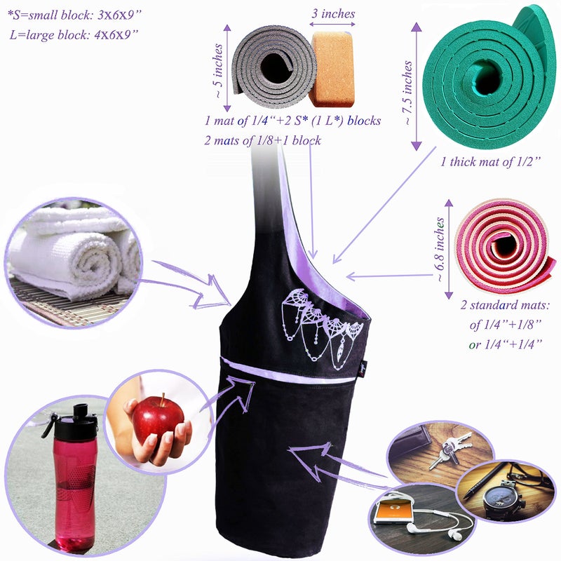Zenifit Yoga Mat Bag â€“ Versatile Yoga Bag with Mat Straps & Storage Pockets, Holds Yoga & Pilates Mats, Lightweight & Durable, Black and Lavender - Image 5